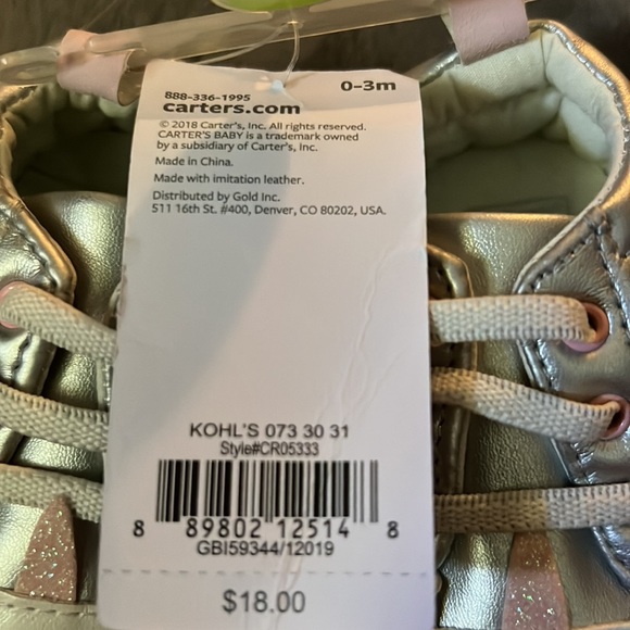 Carters Baby Unicorn Soft Sole Shoes Size 0-3 Months - Picture 3 of 3